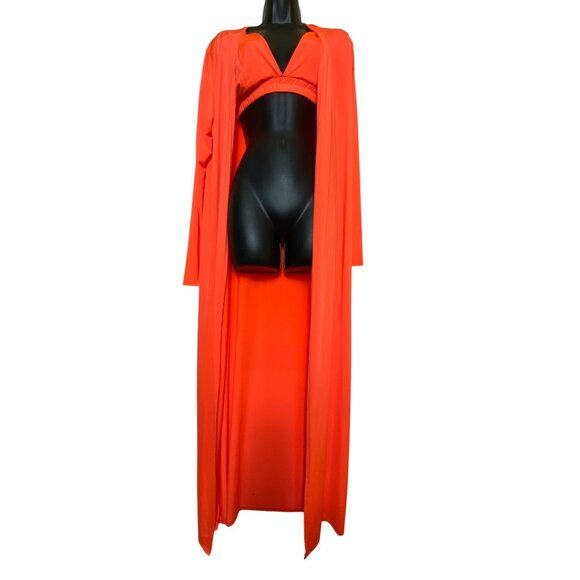 3-Piece Neon Orange Loungewear Set Fashion Nova Bra Pants & Long Duster Large - Picture 4 of 8